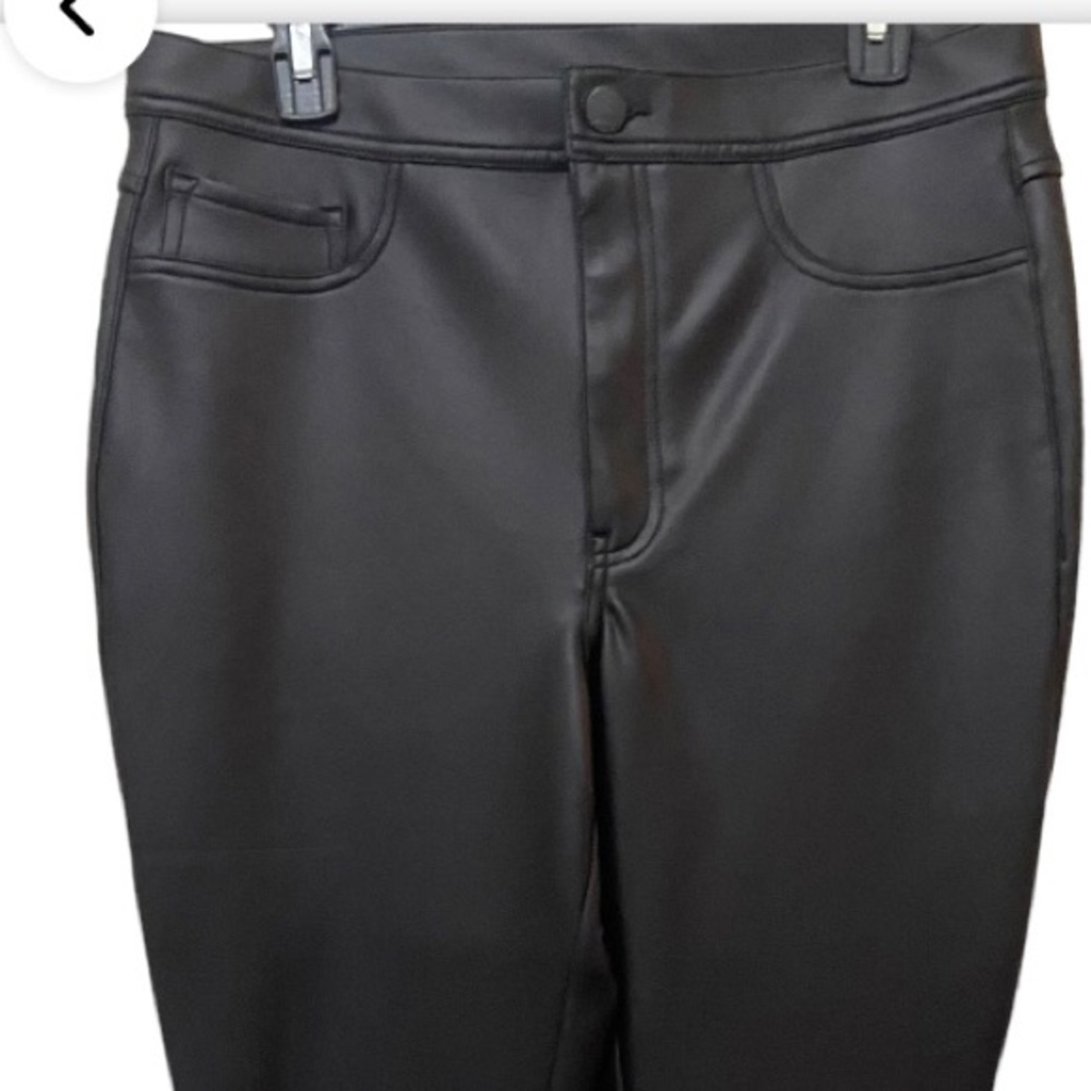 High waisted black faux leather pants